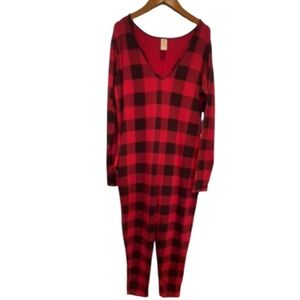 Smash + Tess Cozy Friday Plaid Romper Poinsettia Red Size M